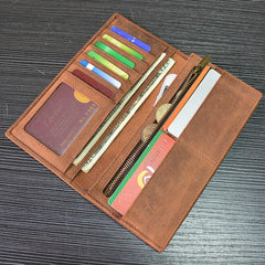 Men Women Leather Long Wallet High Zipper Long Purse