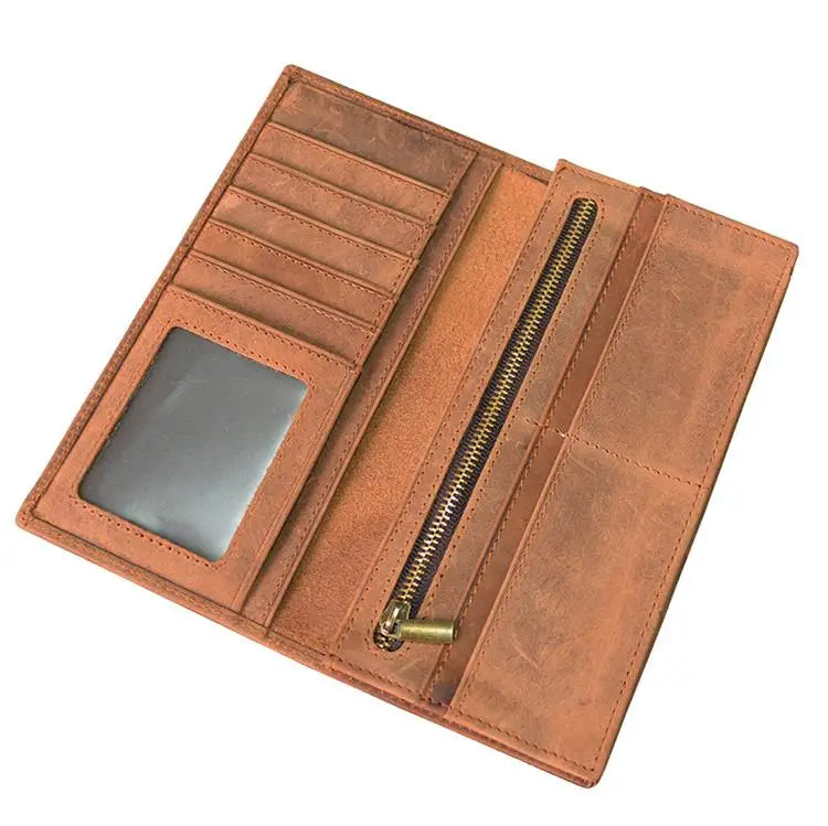 Men Women Leather Long Wallet High Zipper Long Purse