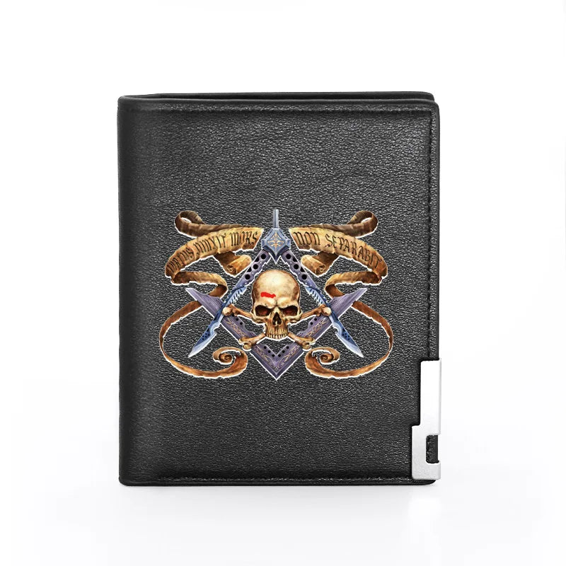 Masonic Skeleton Skull Leather Wallet Billfold Slim Credit Card Holder