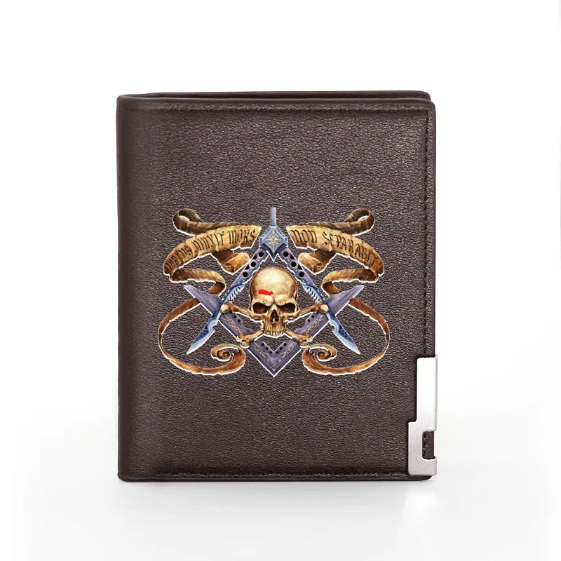 Masonic Skeleton Skull Leather Wallet Billfold Slim Credit Card Holder