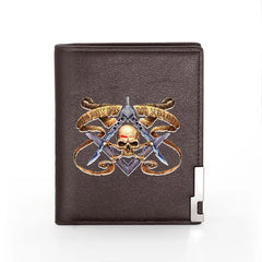 Masonic Skeleton Skull Leather Wallet Billfold Slim Credit Card Holder