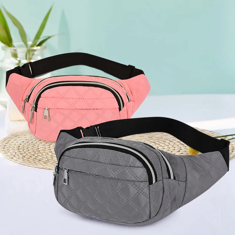 Quilted Waist Fanny Pack Multi-layer Large Capacity Crossbody Bag