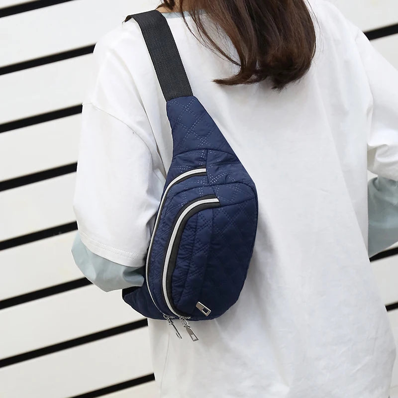 Quilted Waist Fanny Pack Multi-layer Large Capacity Crossbody Bag