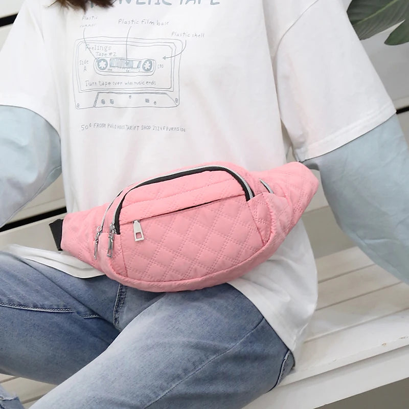 Quilted Waist Fanny Pack Multi-layer Large Capacity Crossbody Bag