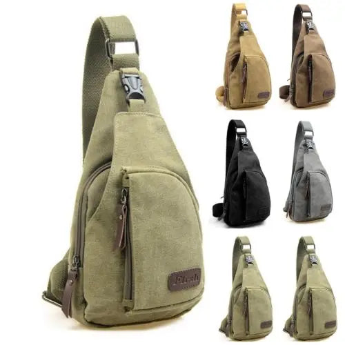 Vintage Canvas Leather Satchel Shoulder Sling Small Chest Bag Pack Travel