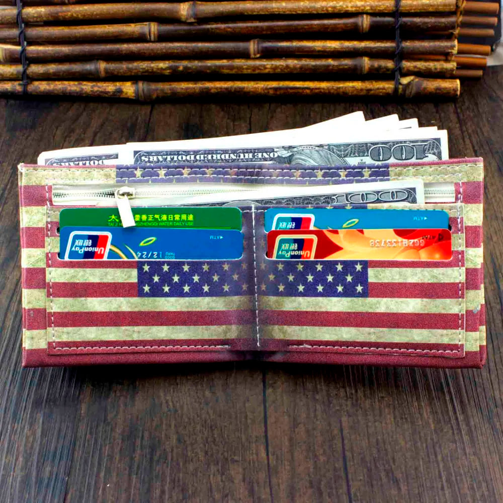 Vintage Retro Style U.S. Flag Leather Wallet