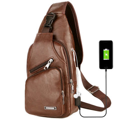 Vintage Men Chest Bag with USB Charging Waterproof Crossbody Bag