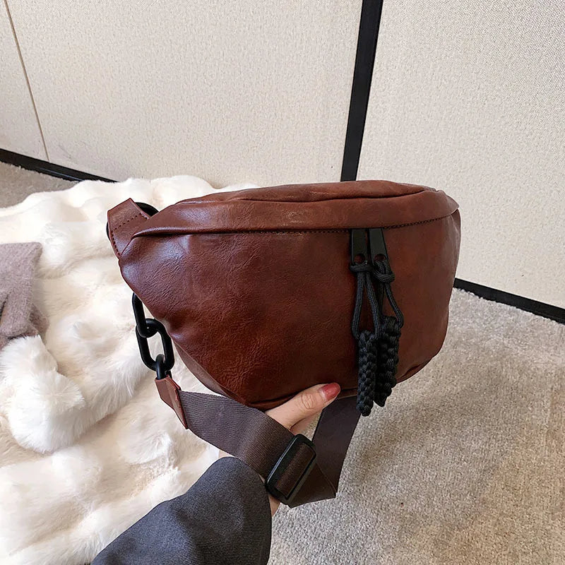 Waist Bag High Pu Leather Chest Pack Outdoor Sports Crossbody Bag