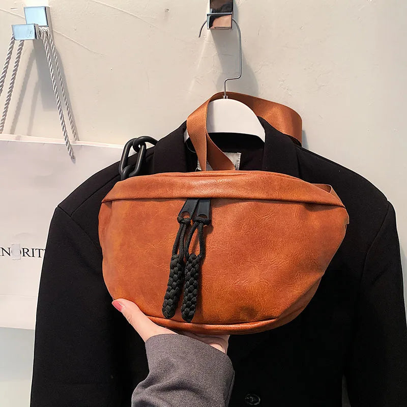 Waist Bag High Pu Leather Chest Pack Outdoor Sports Crossbody Bag