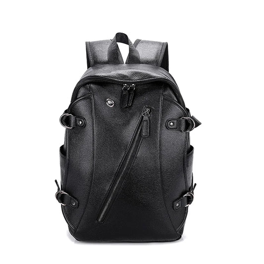 Men's USB Charging Waterproof Backpack PU Leather Travel Bag