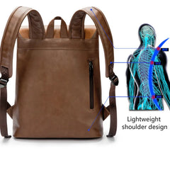 Men's Vintage PU Leather Backpack Anti Theft Waterproof Laptop Bag
