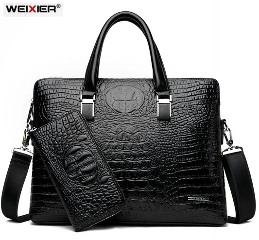 Men's Crocodile Pattern Briefcases PU Leather Handbags Business Office Laptop