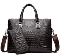Men's Crocodile Pattern Briefcases PU Leather Handbags Business Office Laptop