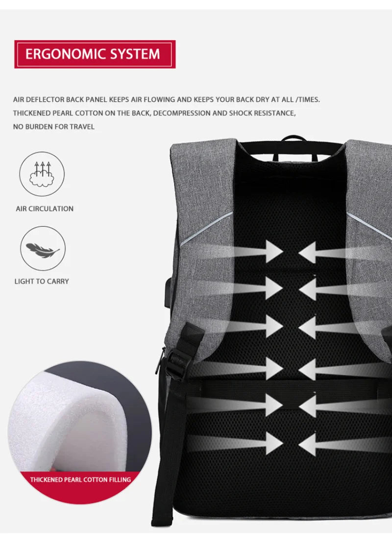 Men's USB Business Laptop Backpack Waterproof Rucksack