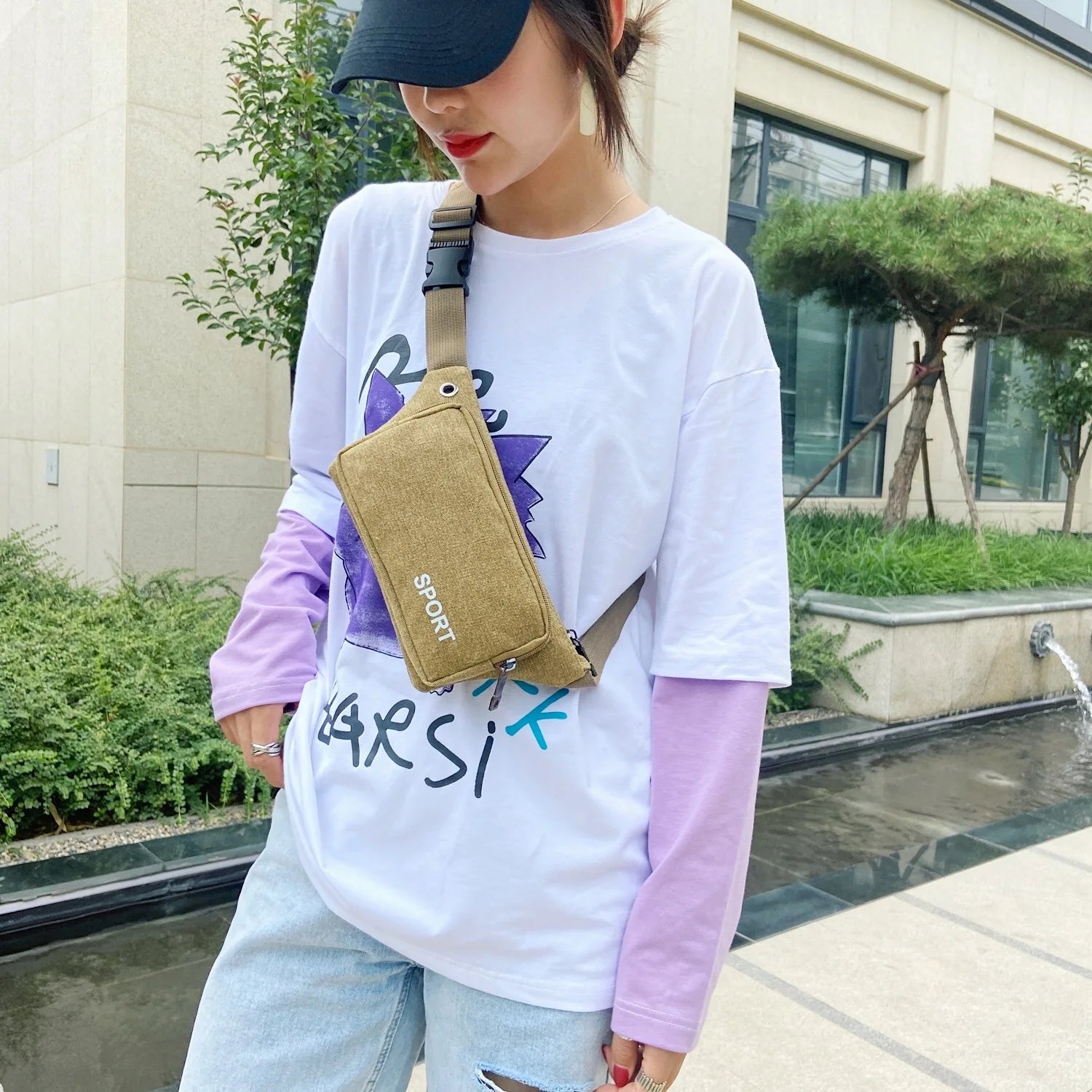 Canvas Waist Bag Large Capacity Mobile Phone Zero Wallet