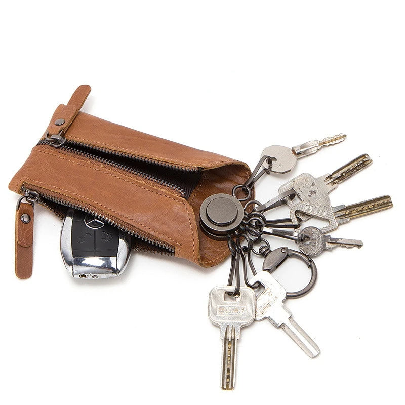 Men's Leather Key Pouch Zipper Lock Holder Bag
