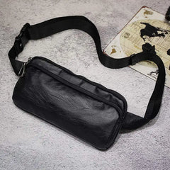 Men's Casual Chest bag PU Leather Waist bag Small Double zipper Messenger Bag