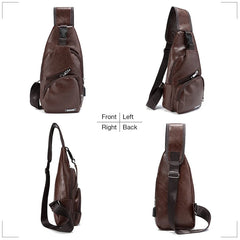 Men's Chest Bag USB Charge Port Crossbody Pu Leather Vintage Business Bag