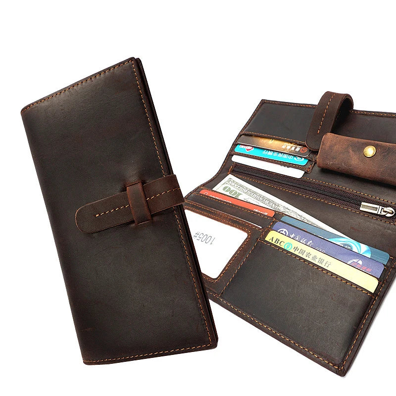 Men's Cow Leather Crazy Horse Clutch Wallets Long Wallets Handbag Wallet