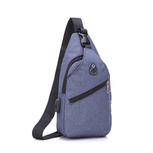 Men's USB Crossbody Chest Bag Canvas Shoulder Pack