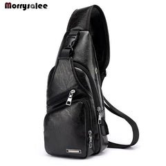 Men's USB Chest Bag Messenger bag Leather Shoulder Bags