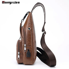 Men's USB Chest Bag Messenger bag Leather Shoulder Bags