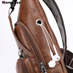 Men's USB Chest Bag Messenger bag Leather Shoulder Bags