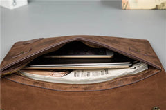 Men's Leather Briefcase Office Handbag Vintage File Bag Brown