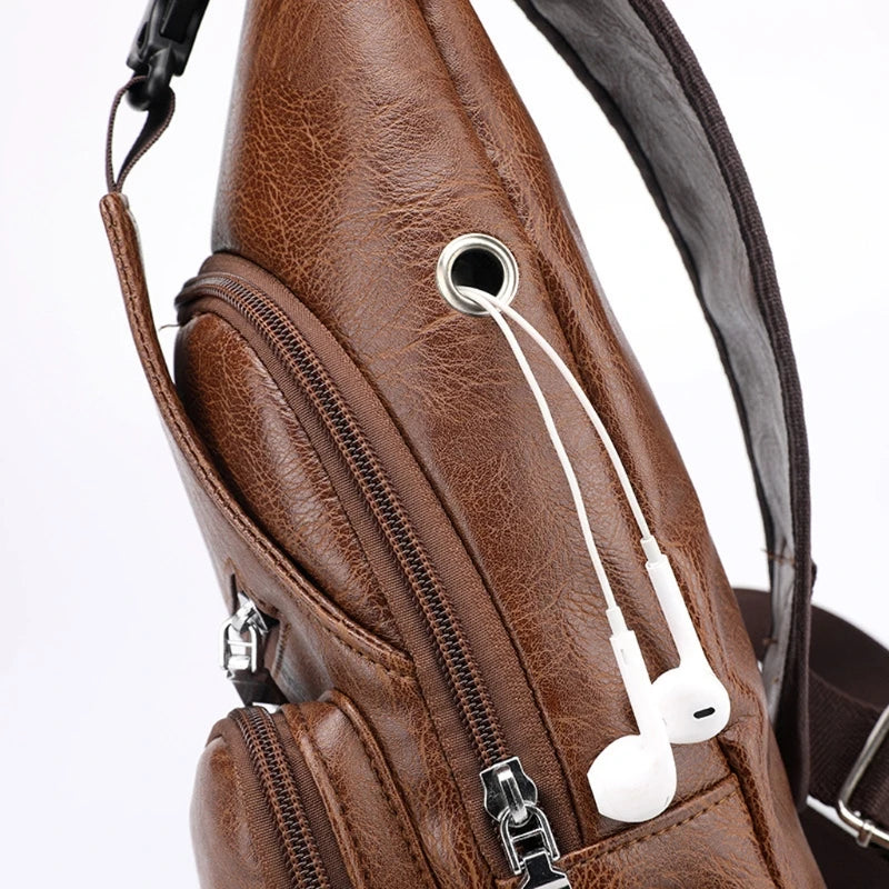 Men's Crossbody Single Shoulder Bag USB Sports Outdoor Casual Chest Bags