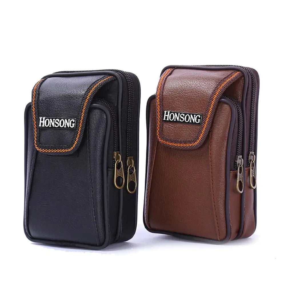 Men's Faux Leather Zipper Waist Bag Multi-Pockets
