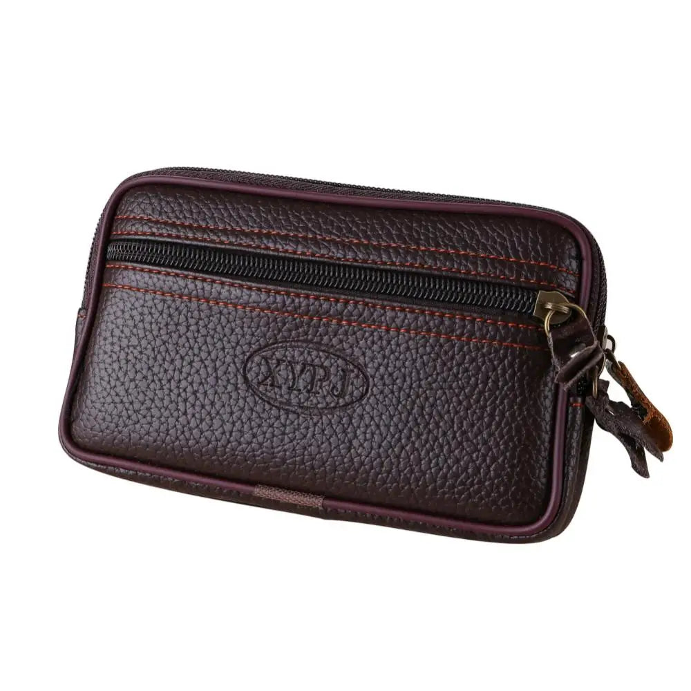 Men's Double Layer Phone Waist Bag Slim Zipper Coins Bag