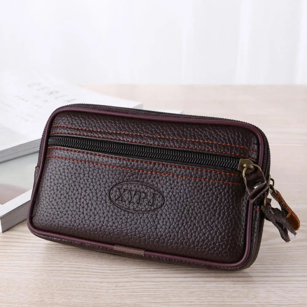 Men's Double Layer Phone Waist Bag Slim Zipper Coins Bag