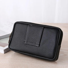 Men's Double Layer Phone Waist Bag Slim Zipper Coins Bag