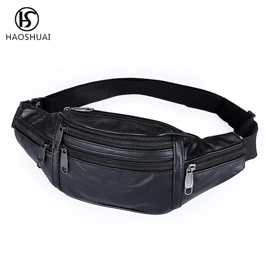 Men's Leather Waist Bag Fanny Pack Hip Belt Bag Casual Bags