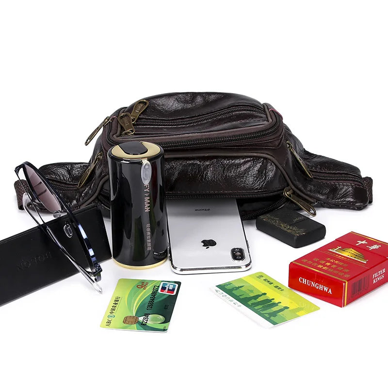 Men's Leather Crossbody Bags Waterproof Travel Anti-theft Waist Bag