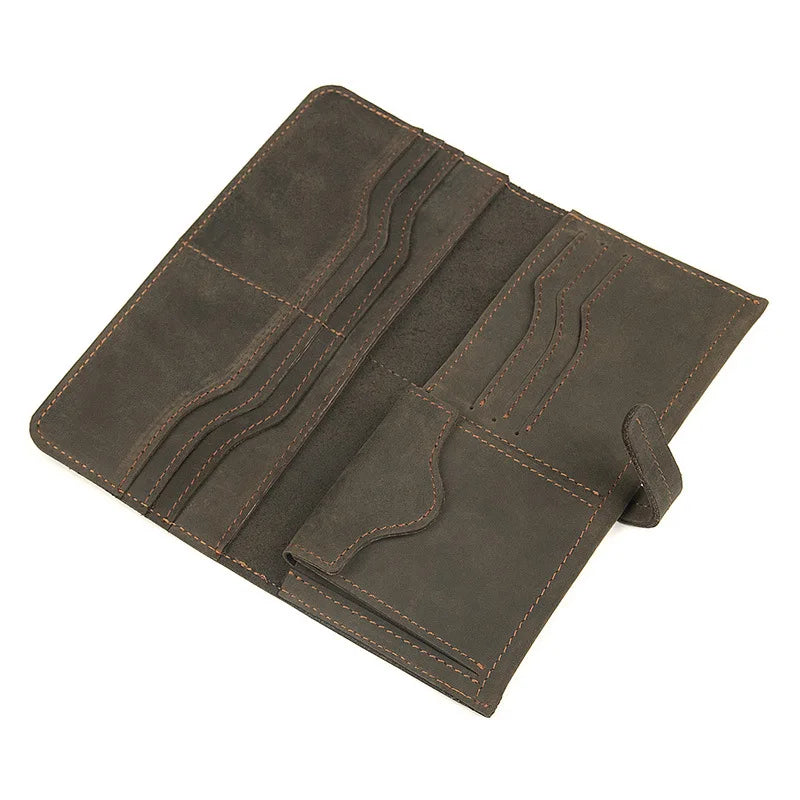 Men's Leather Long Wallet Crazy Horse Leather Retro Young Wallet
