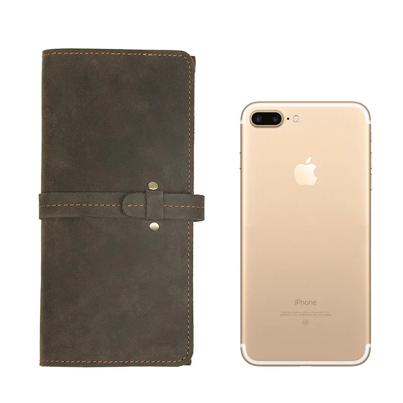 Men's Leather Long Wallet Crazy Horse Leather Retro Young Wallet