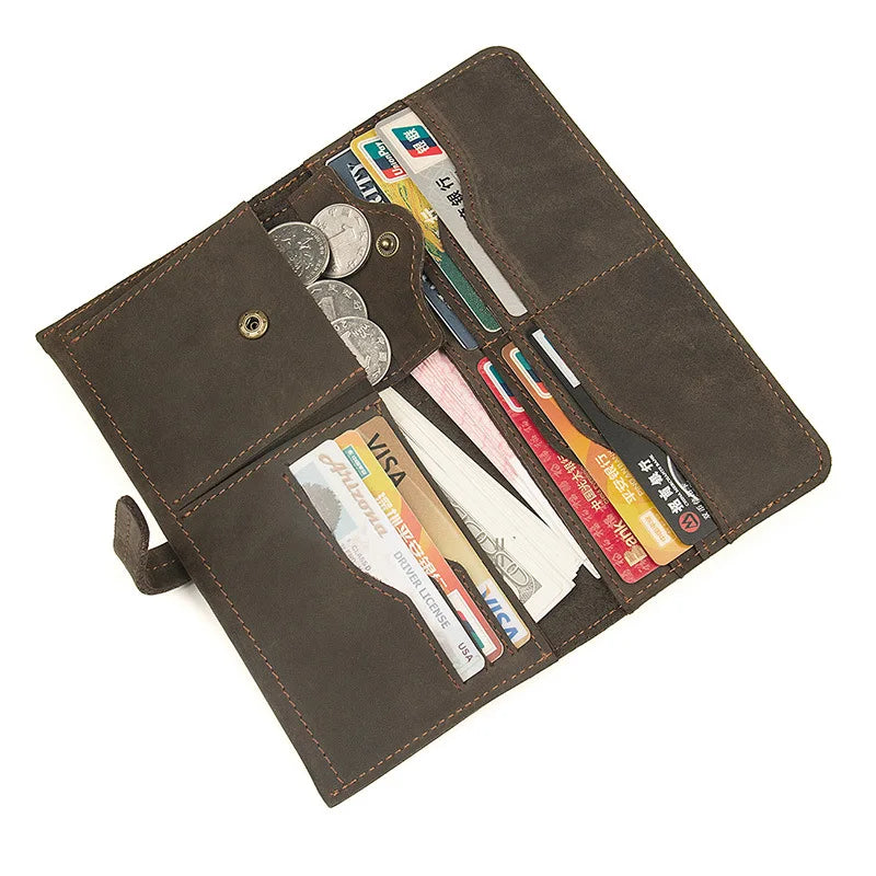 Men's Leather Long Wallet Crazy Horse Leather Retro Young Wallet