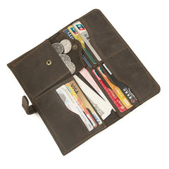 Men's Leather Long Wallet Crazy Horse Leather Retro Young Wallet