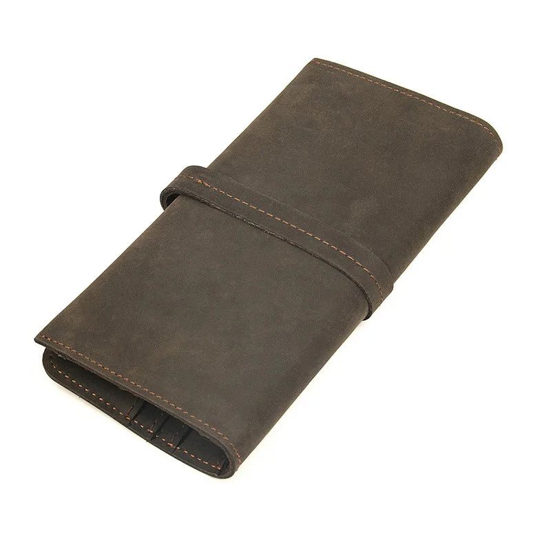 Men's Leather Long Wallet Crazy Horse Leather Retro Young Wallet