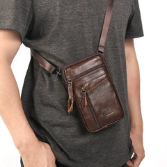 Men's Leather Waist Packs Phone Pouch Bags Chest Bag Small