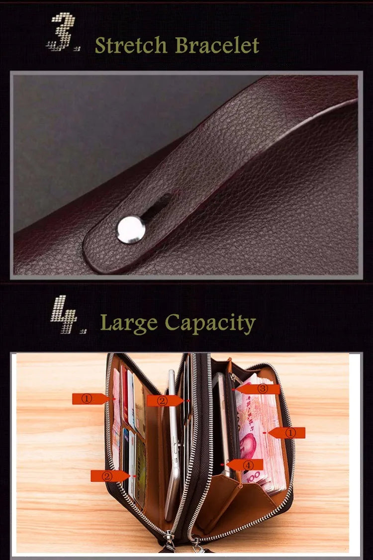 Men's Business Handbag PU Large Capacity Wallet Clutch Brown