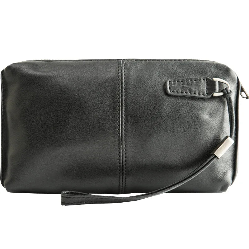 Men's Leather Zip-Up Wallet Long Purse Phone Bag