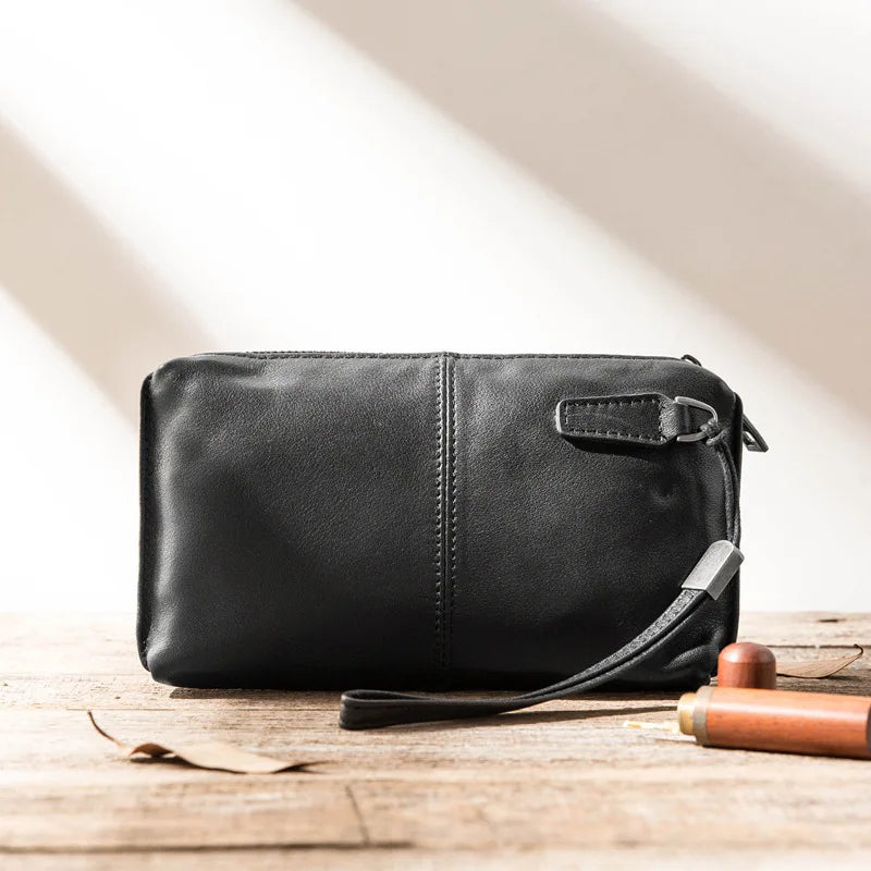 Men's Leather Zip-Up Wallet Long Purse Phone Bag