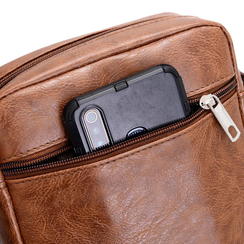 Men's PU Leather Shoulder Bag Multi-layer Crossbody Handbag