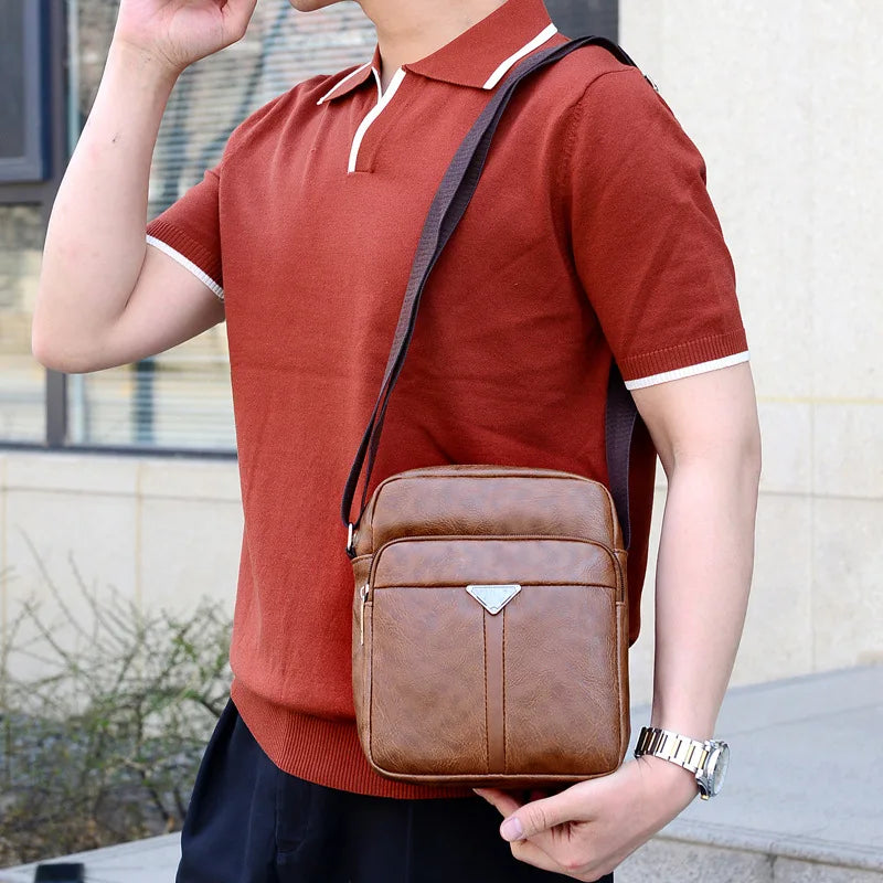 Men's PU Leather Shoulder Bag Multi-layer Crossbody Handbag