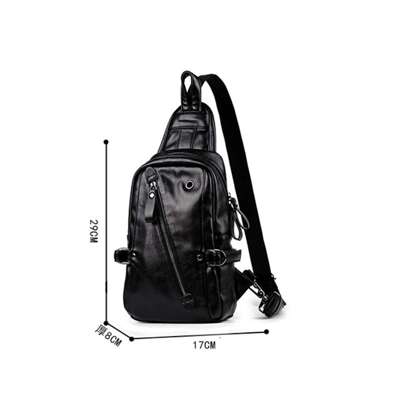 Men's Leather Sling Bag Chest Crossbody Shoulder Bag Soft Leather