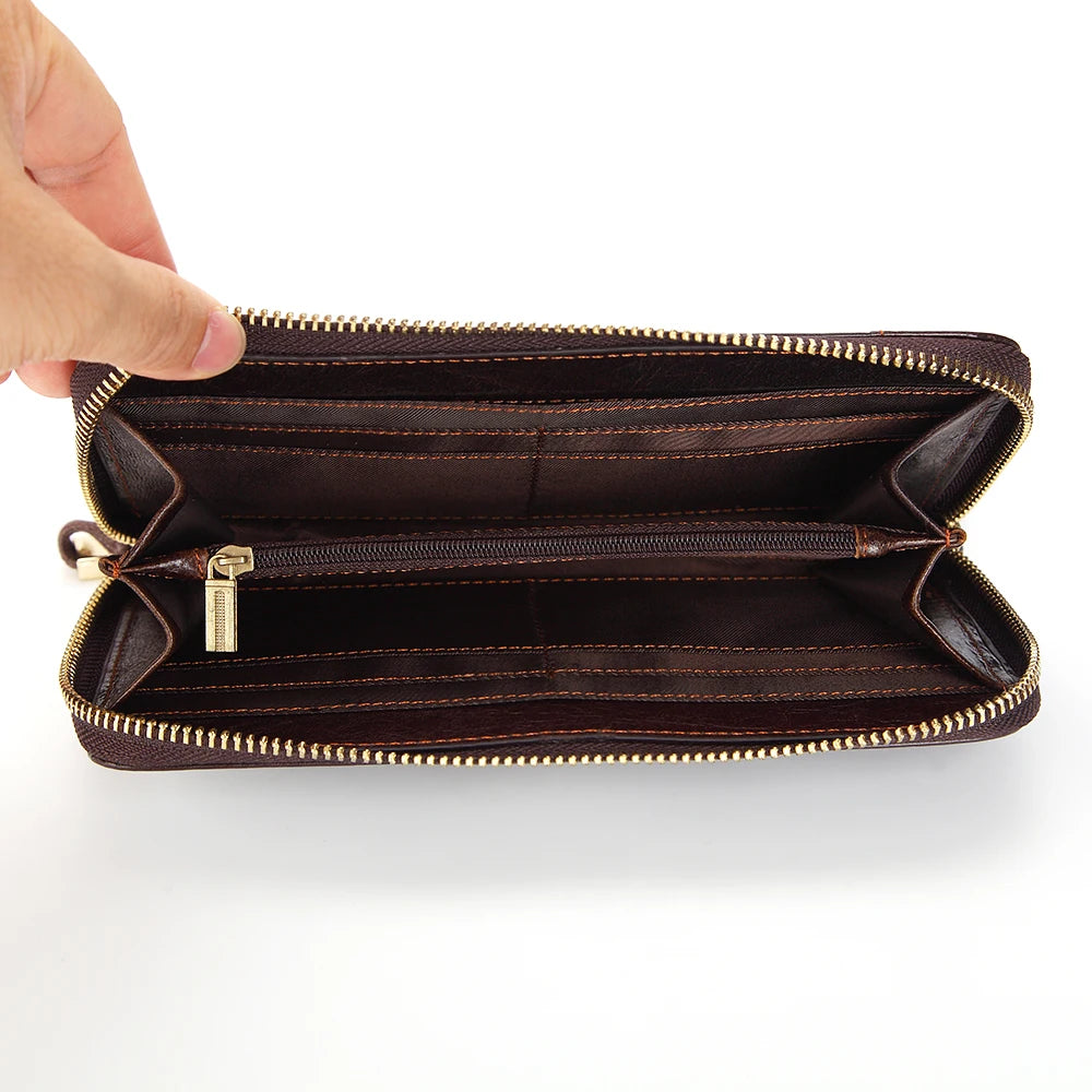 Men's Vintage Cow Leather Long Handbag
