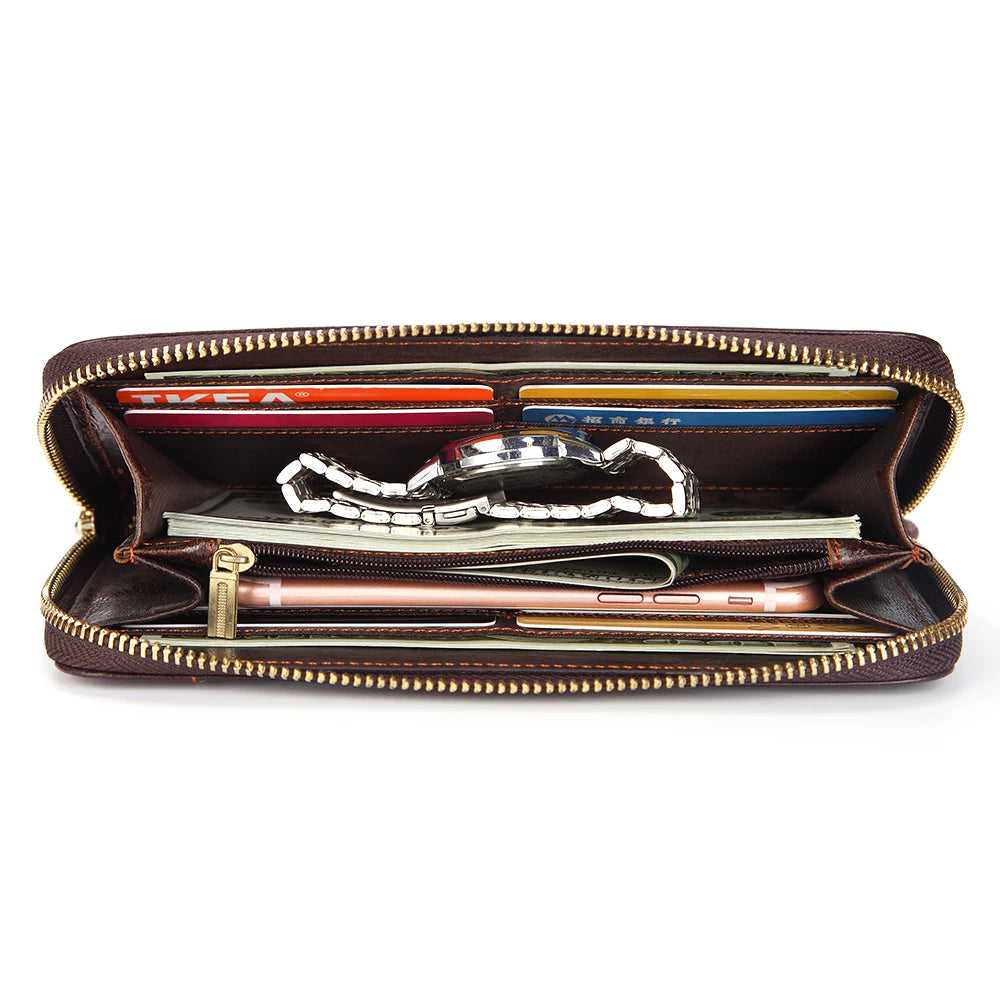Men's Vintage Cow Leather Long Handbag