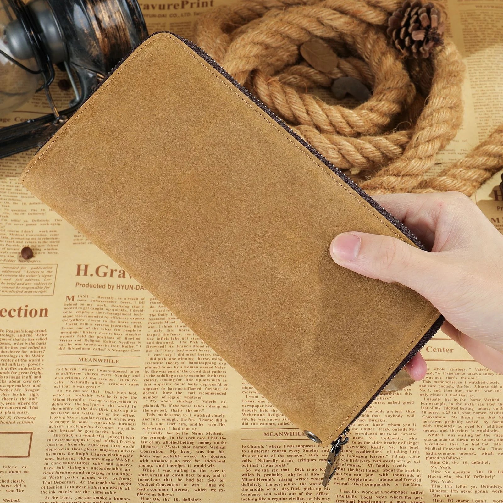 Men's Long Wallet Cow Leather Clutch Bag Functional Handbag